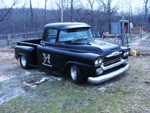 hotshoecustoms:Hotshoe Customs ‘58 Chevy Apache Pro-StreeScratch made frame, power rack and pinion, 