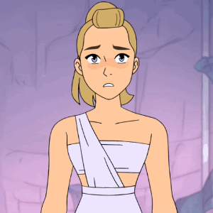 professorspork:swordlesbean:adora in distress featuring anxious face smooshing, protective self-hugg