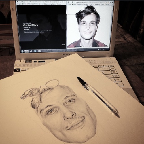 wip of matthew gray gubler :) will be done entirely in black bic ballpoint pen on 14x17 bristol boar