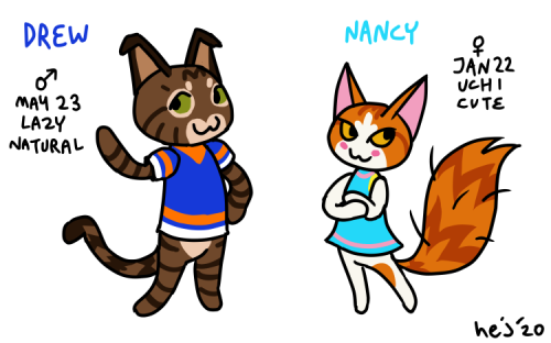 Drew all the cats in my life as Animal Crossing villagers: my cats Drew and Nancy, my girlfriend @wa