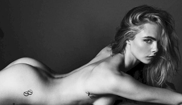 sithonsmoke:    Great spread of Cara Delevingne showing bare ass and topless sideboob
