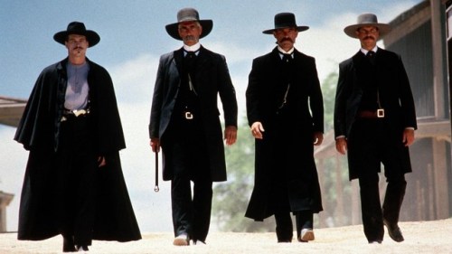 tranimation:Val Kilmer as Doc Holliday, Bill Paxton as Morgan Earp, Sam Elliott as Virgil Earp, and Kurt Russell as Wyatt Earp in TOMBSTONE (1993)