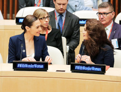 dcfilms:  Family and friends of The United Nations cheered on the  designation of Wonder Woman as its Honorary Ambassador for the  Empowerment of Women and Girls in a ceremony on Friday, October 21, a  date that also commemorates the iconic Super Hero’s