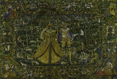 A Man and Woman in a Garden, English, 1590-1610Tent stitches190.5 x 283.2 cm (75 x 111 ½ in.)Isabell