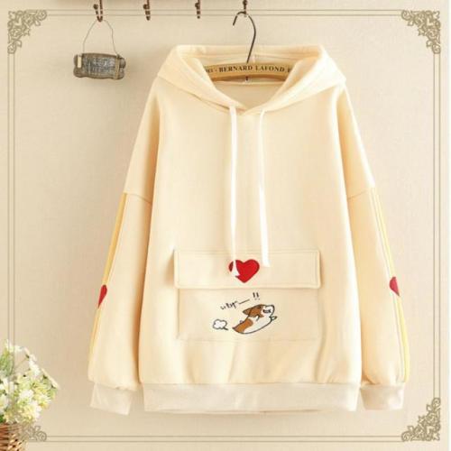 Love Heart Cartoon Embroidery Pocket Brushed Hoodie starts at $32.90 ✨✨Tag a friend who would love t