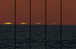 startswithabang:  The Green Flash  &ldquo;Given a clear path to the horizon — such as over the ocean — this means that there’s a slight region of space just above the reddened Sun where only the shorter wavelength light is visible! And when