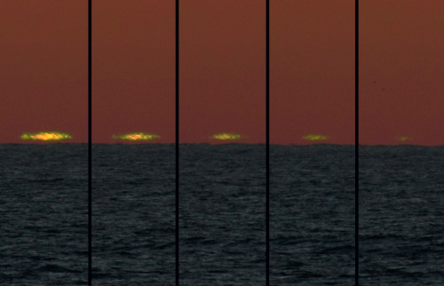 startswithabang:  The Green Flash  “Given a clear path to the horizon — such as over the ocean — this means that there’s a slight region of space just above the reddened Sun where only the shorter wavelength light is visible! And when