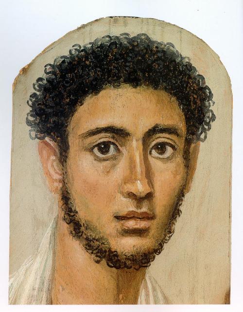 ancientbeardart: gazophylacium: Mummy portrait, Egypt, probably Fayum basin. Early 3rd c. CE (Roman 