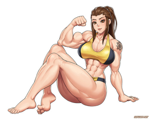 More muscle girls for elee0228. This time it is Brigitte from Overwatch and Captain Mizuki from One 