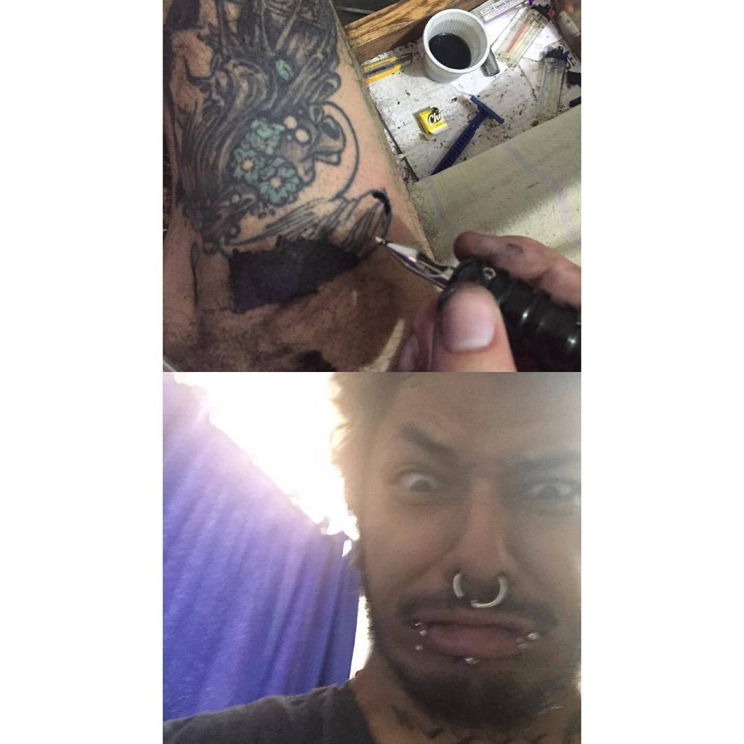 Covering some unwanted ink in Medellin, Colombia #frontback @frontbackapp