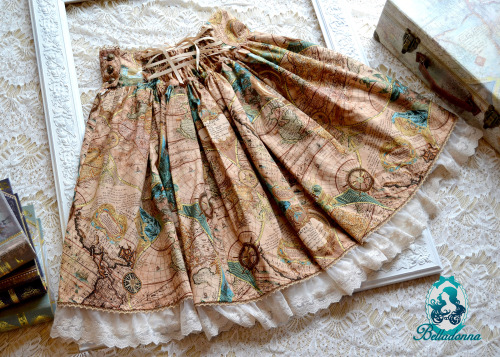  Old World Skirt in Antique Leather “ This high-waist skirt is made with an exquisite antique map fa