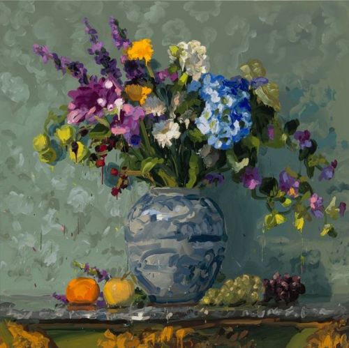 Flower Still Life , Bouquet 2   -    Jan De Vliegher , 2014Belgian,b.1964-Oil on canvas