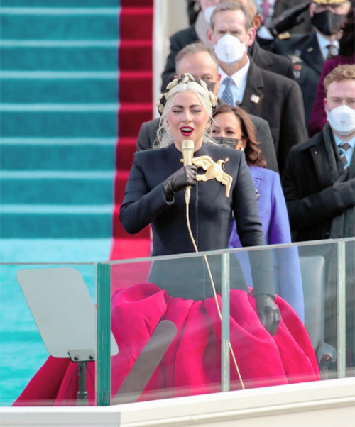 Lady Gaga singing the National Anthem at the 59th Presidential Inauguration Ceremony of Joe Biden an