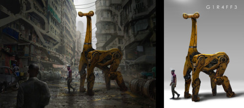 concepts for a series of animal inspired mechs in a cyberpunk Africa