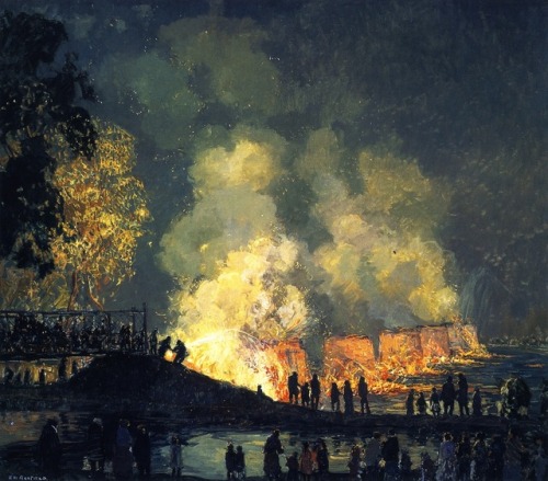 dappledwithshadow: The Burning of Center BridgeEdward Willis Redfield1923 James A. Michener Art Muse