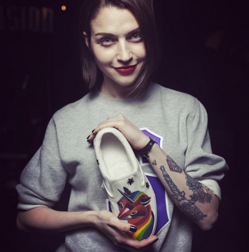 A Vans shoe painted by Sasha Unisex featured at the Milan Tattoo Convention in February 2015.