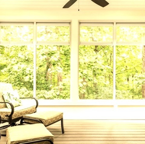 Porch BackyardMid-sized Classic Screened-in Back Porch Idea With A Roof Extension
