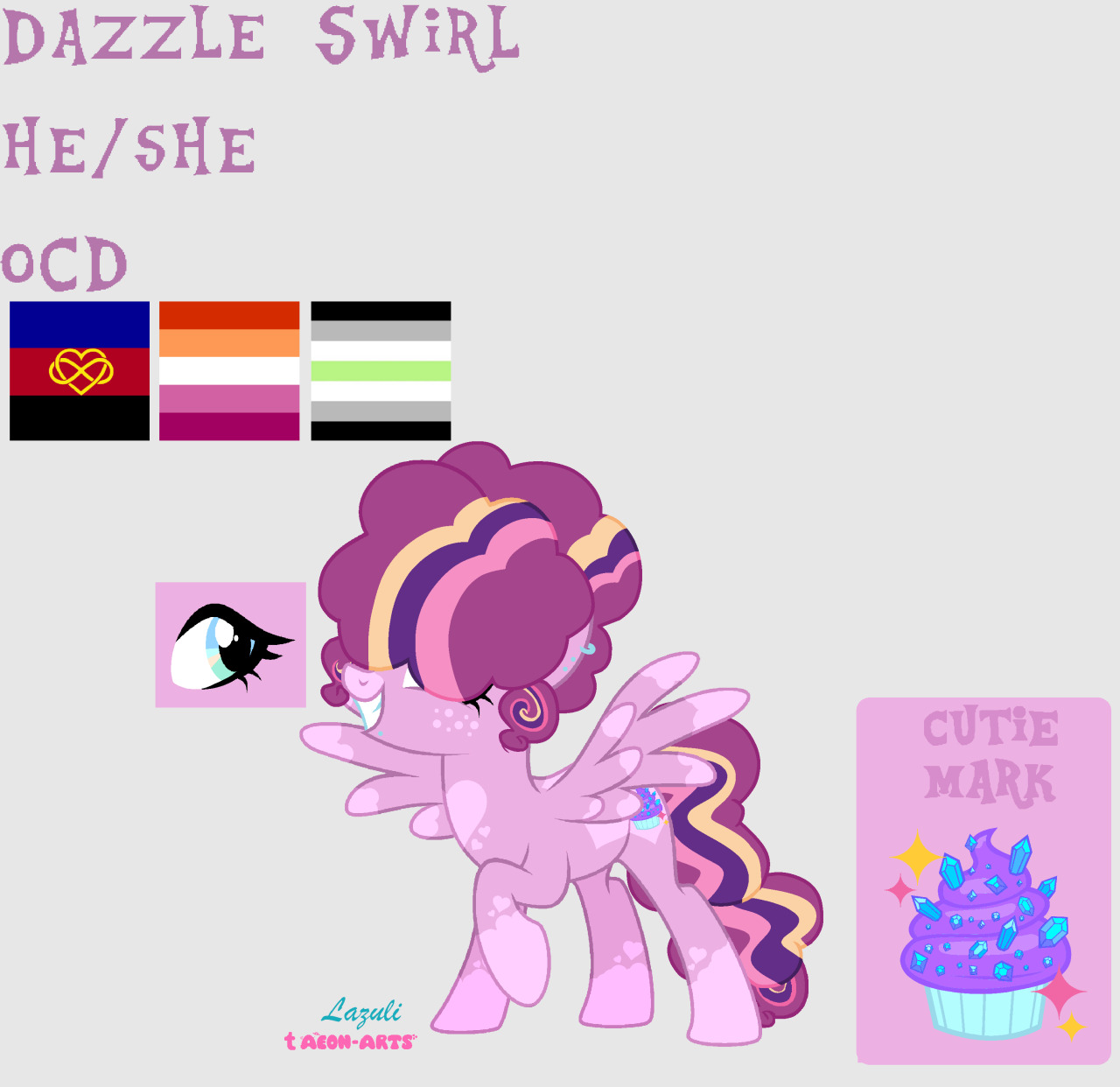 My Twipie kid design, Dazzle Swirl!Don’t let his appearance fool you...she’s more like Twilight than Pinkie! He sees baking as a science, rather than an act of love like her momma might. She does have a sweet tooth, particularly for rock candy. Pinkie Pie has a tiny bit of pegasus in her lineage, hence why Dazzle Swirl got wings over a unicorn horn like his mom, Twilight. Definitely went through a scene phase. In case it isn’t visible, she has snake bite piercings (among other piercings lol)! Overall is a pony who likes to figure out the science of sweets. Definitely acts like pre-friendship Twilight, but is not unkind and has a few select friends.I also like the idea of my Skypie oc/next gen being his younger sibling!yes you can draw this design! just @ me to give me credit!(base) #twipie #mlp next gen #mlp#pinkie pie#Twilight Sparkle#mlp twipie #My Little Pony  #my little pony friendship is magic #my oc#my art#my edit#dazzle swirl