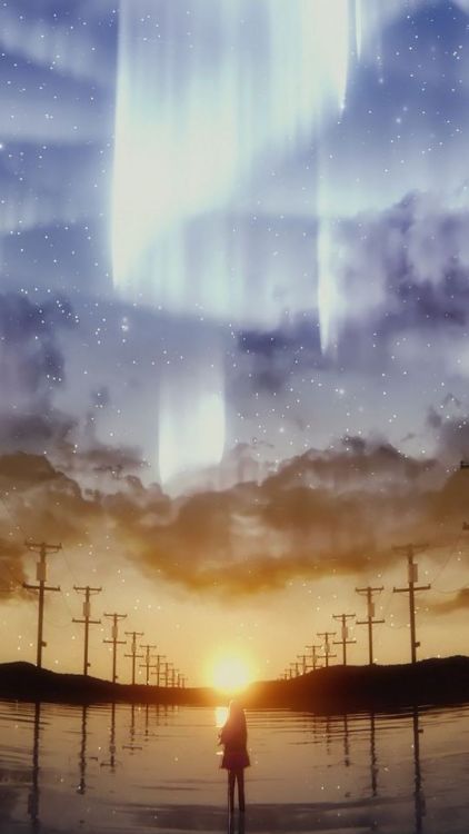 Anime girl, night, Northern lights, artwork, 720x1280 wallpaper @wallpapersmug : bit.ly/2EBfd