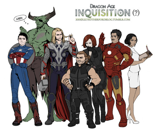 lilyrutherfordblog:The Avengers : Dragon age (?)  ^▽^I sketched this a while ago (here). Finall