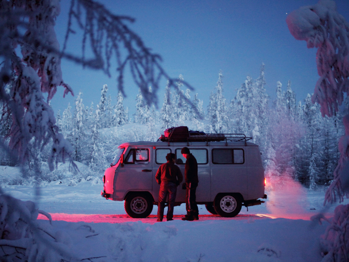 softwaring: An Uazik van in the tundra outside of Oymyakon. The soviet-era vans are