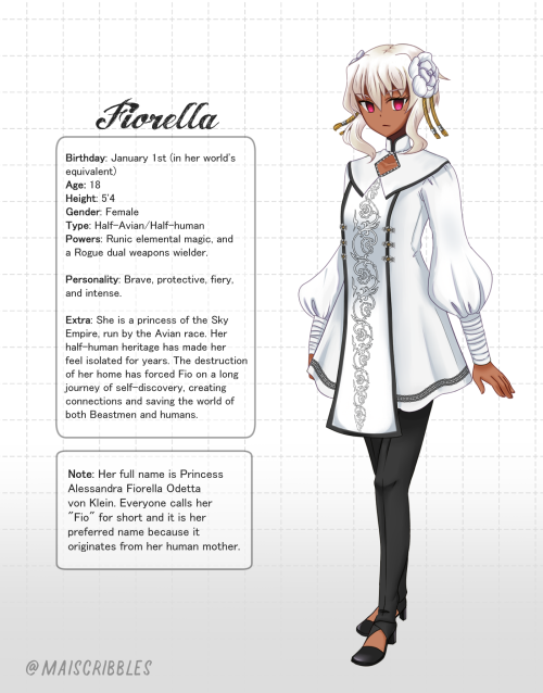 Here’s another character sheet of my OC I made for fun! I love the name Fiorella..