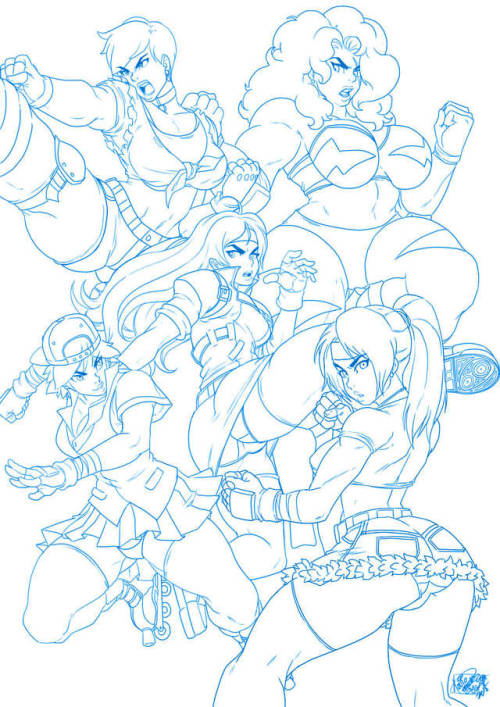 tovio-rogers:    #wip of a streets of rage/bare knuckle piece for the patreon set. i left sor 3’s zan out on purpose as i was purdy burnt out by the time i sketched max and didn’t wanna gender swap a bald, mustachieod, cyborg~  