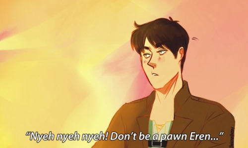 If Shingeki no Kyojin had the same documentary format as The Office or Parks, Eren would be that gifable character that everyone just loves on tumblr because he’s just so pissed like all the time, especially at Annie. Like everything she says annoys