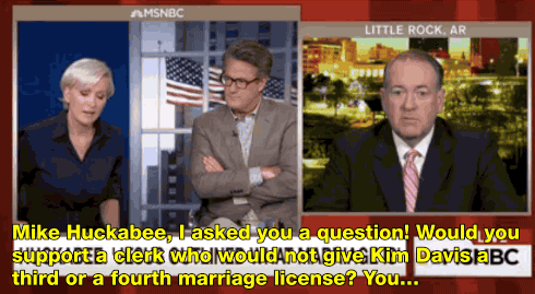 salon:  Watch Mika Brzezinski tear into a hypocritical Mike Huckabee for refusing to answer a question about marriage in the bible 
