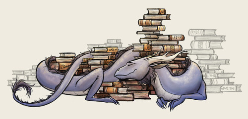 Another Book Wyrm, happily snuggled around his treasure  
