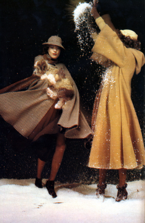 roisinandlinda: Coat, dresses, boots and accessories by Biba for Honey, December 1974 - photo by Gra