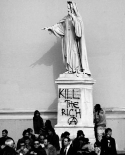 kropotkitten:  one of my favorite images from the Anarchist protests in Greece after a young, like preteen, was killed by the police 