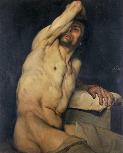 hadrian6: Academic Study of a Semi Nude Male. 1838.Theodore Isidore Alexander Agustus Pils. French 1815-1875. oil/canvas.  http://hadrian6.tumblr.com