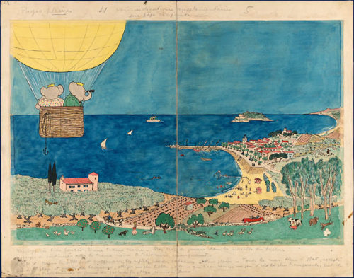 nobrashfestivity:Jean de Brunhoff, The Voyage of Babar, 1932 , Original watercolorUtagawa Hiroshige,