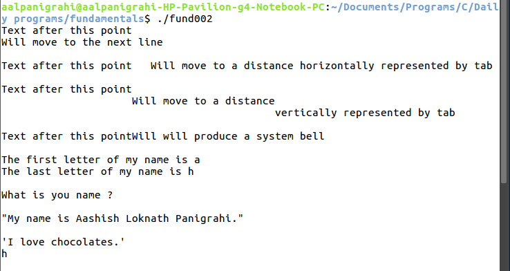 Aashishium — Playing with escape sequences in C language