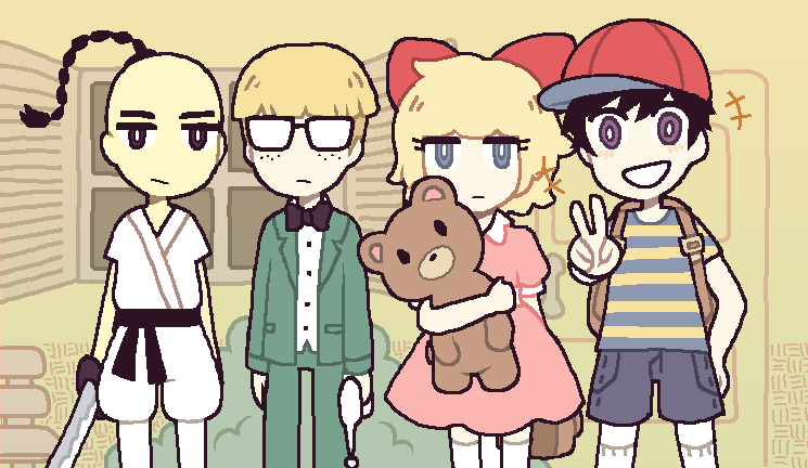 nekozneko:  i’ve always loved the fact that ness is the only one posing and smiling