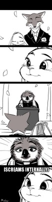 bitt3rman:  The alternate ending of Zootopia…Artwork by  mola84871169The original ending was good but this actually way better becuase it would be hilarious and funnier if the movie ended like this. :D  hello darkness my old friend