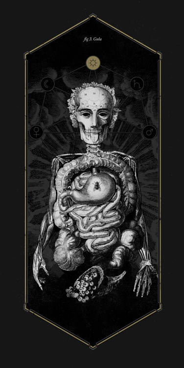 oldladycallowaysghost:  Mimetica’s really beautifully unnerving “Anatomy of Sin”:“fig 1. Luxuria The goat, present throughout history and different cultures, always associated with lust, impurity and sin, crowns a human skeleton in this portrayal