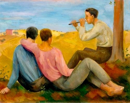 uranist-art:   Robert Amrein (1896-1945) – Peintre Suisse  Drei Musizierende / Trois musiciens / Three musicians  Amitié et tendresse dans un cadre bucolique / Friendship and tenderness in a bucolic setting.  Source : http://nexogay.tumblr.com (Nexo-Gay