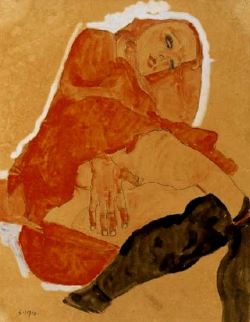 modijeanne:Girl in Red Robe and Black Stockings, 1911 - Egon Sciele