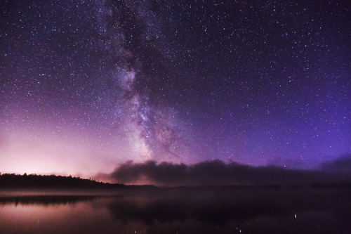 Fog Rolling Over Bigwood Lake with Milky Way [1024 x 683] [OC]
