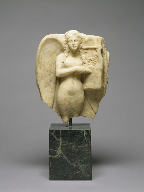 didoofcarthage:Siren with a kithara from a grave monumentGreek, Classical Period, 2nd half of the 4t