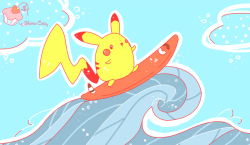 charactersandcupcakes:  ✩ Pikachu surfing