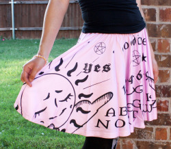 witchvampireclothing:Ouija board skirts are in stock now! Perfect fashion for a spooky Halloween night out. Click “source” below to check them out in my Etsy shop.