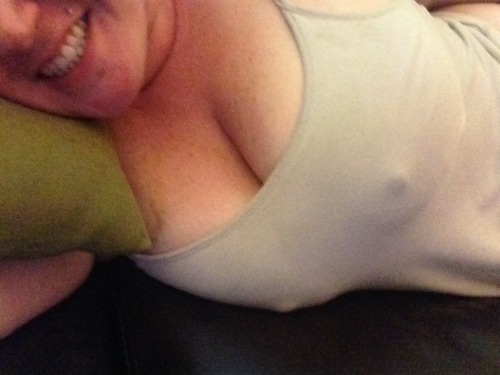 onesubsjourney: On the couch yesterday in just a tank top and panties ;) D-a-yum!