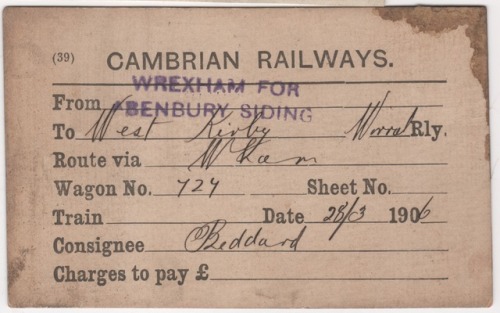 Cambrian Railways consignment note