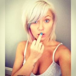 markiemeghan:  Happy Monday✌️ #nofucksgiven #whoops #girlswithtattoos #whitehair #selfie