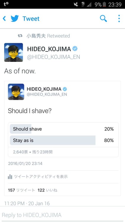 thatkindoffangirl:I can’t believe Hideo Kojima is asking for fashion advices on Twitter