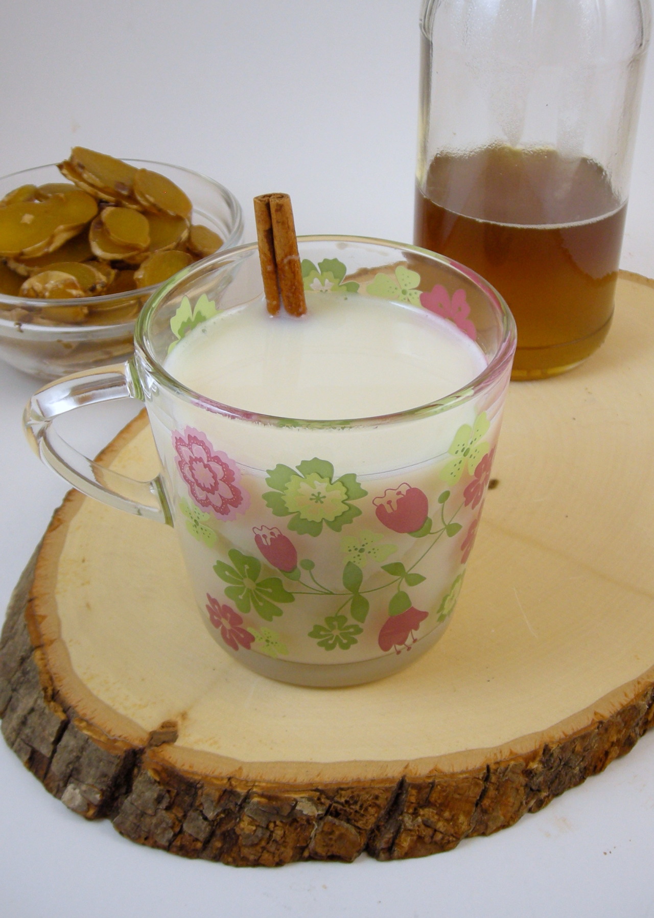Recipe: Ginger Tea Latte
Fresh ginger smells wonderful, like lemons, and it’s much stronger tasting than ground ginger. I’ve been adding ground ginger to my drinks (tea, milk) as a digestive aid.
The latte was delicious, though a little too sweet. I...