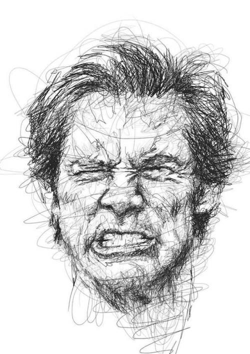 escapekit:  Jim Carrey PortraitsArtist Vince Low pays homage to Jim Carrey’s masterful acting abilities with a series of nine black and white portraits. Captured in energetic scribble-style, they’re a faithful representations of some of Carrey’s